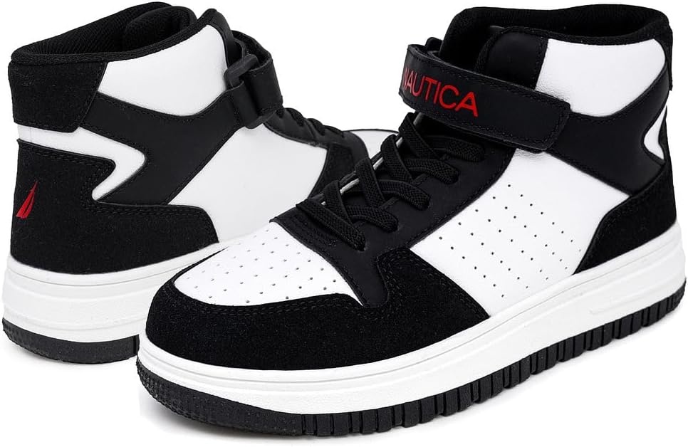 image:imageNAUTICA Kids Boys and Girls High Top Shoe Casual Fashion Basketball Boot Sneakers Big KidLittle Kid Sizes HorizonWhite Black Red