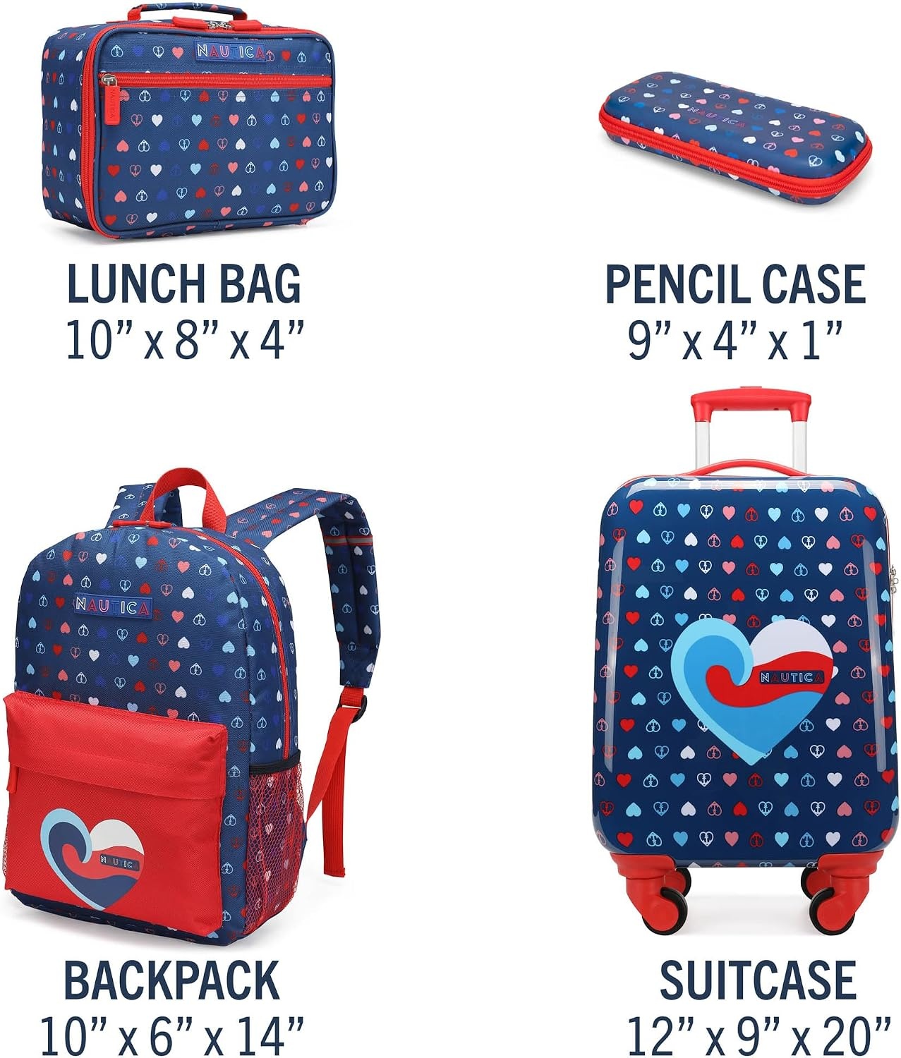 image:imageNAUTICA Kids Luggage 18 Airline Approved Rolling Hardside Upright Carryon Suitcase with Wheels Pirate AhoyNautica Peace 5pc School Set