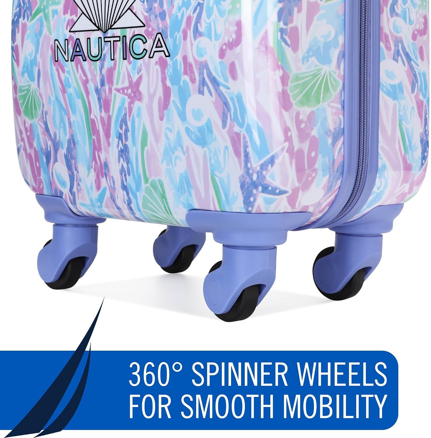 image:imageNAUTICA Kids Luggage 18 Airline Approved Rolling Hardside Upright Carryon Suitcase with Wheels Pirate AhoyPastel Shell