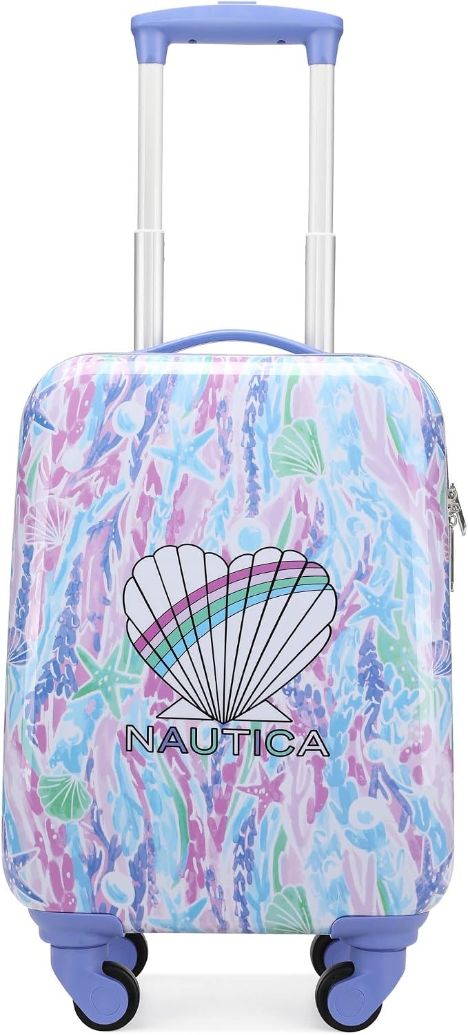 image:imageNAUTICA Kids Luggage 18 Airline Approved Rolling Hardside Upright Carryon Suitcase with Wheels Pirate AhoyPastel Shell