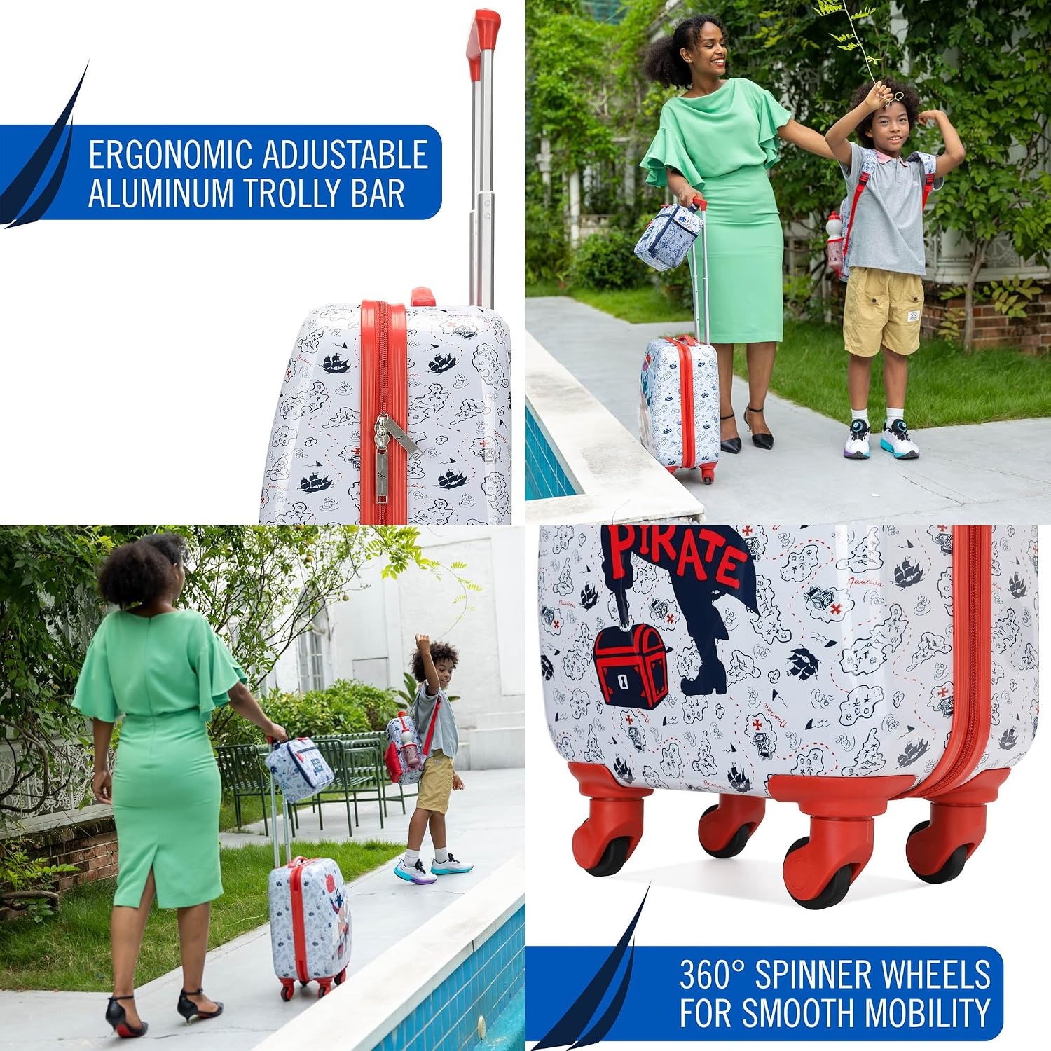image:imageNAUTICA Kids Luggage 18 Airline Approved Rolling Hardside Upright Carryon Suitcase with Wheels Pirate AhoyPirate Ahoy 5pc School Set