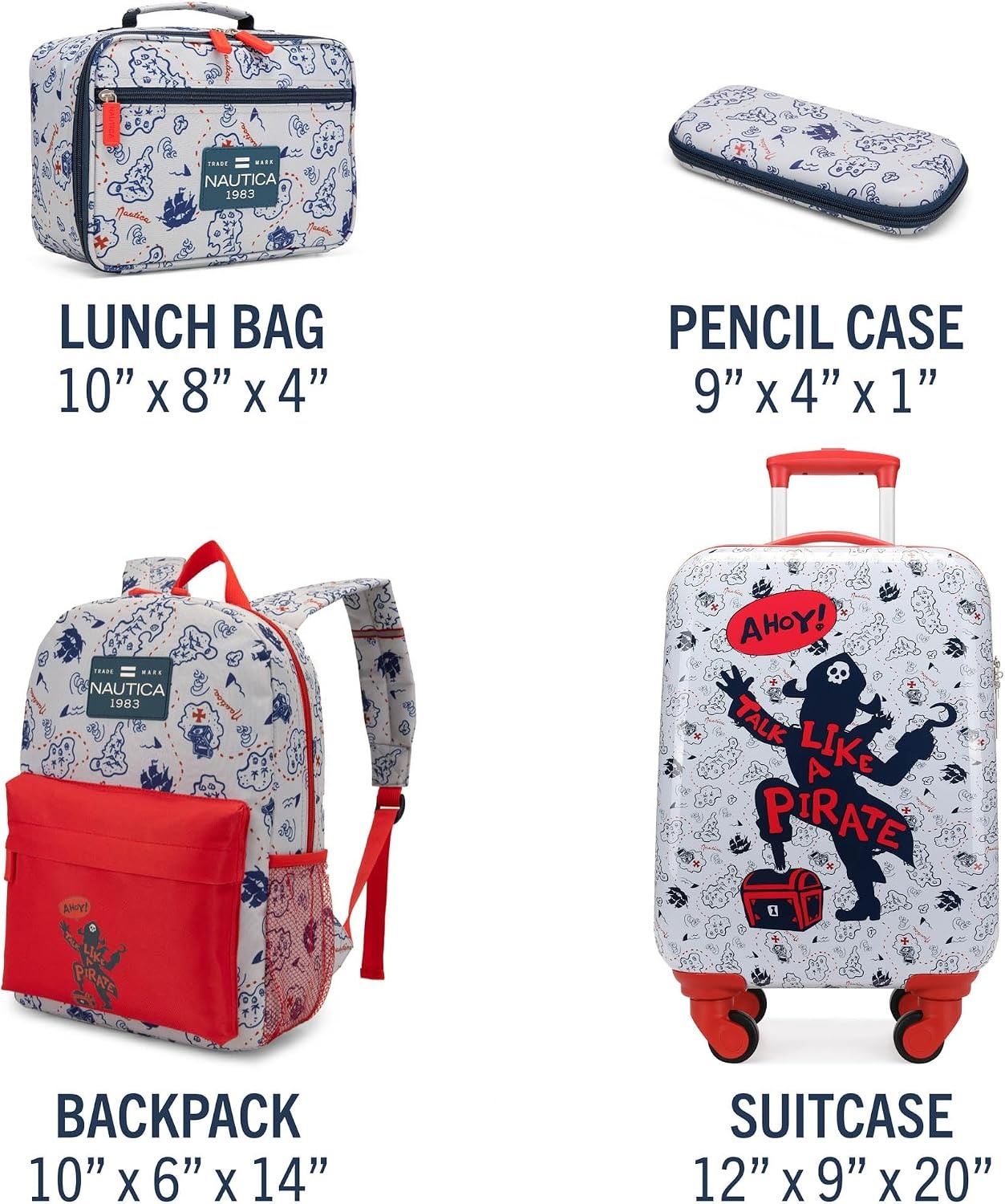 image:imageNAUTICA Kids Luggage 18 Airline Approved Rolling Hardside Upright Carryon Suitcase with Wheels Pirate AhoyPirate Ahoy 5pc School Set