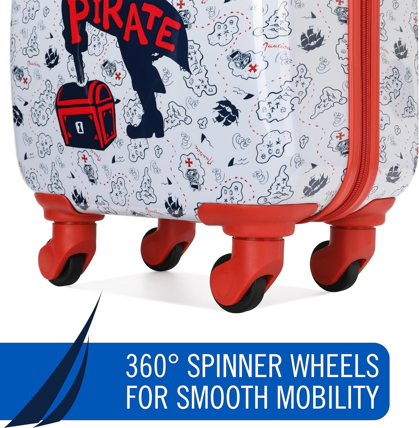 image:imageNAUTICA Kids Luggage 18 Airline Approved Rolling Hardside Upright Carryon Suitcase with Wheels Pirate AhoyPirate Ahoy
