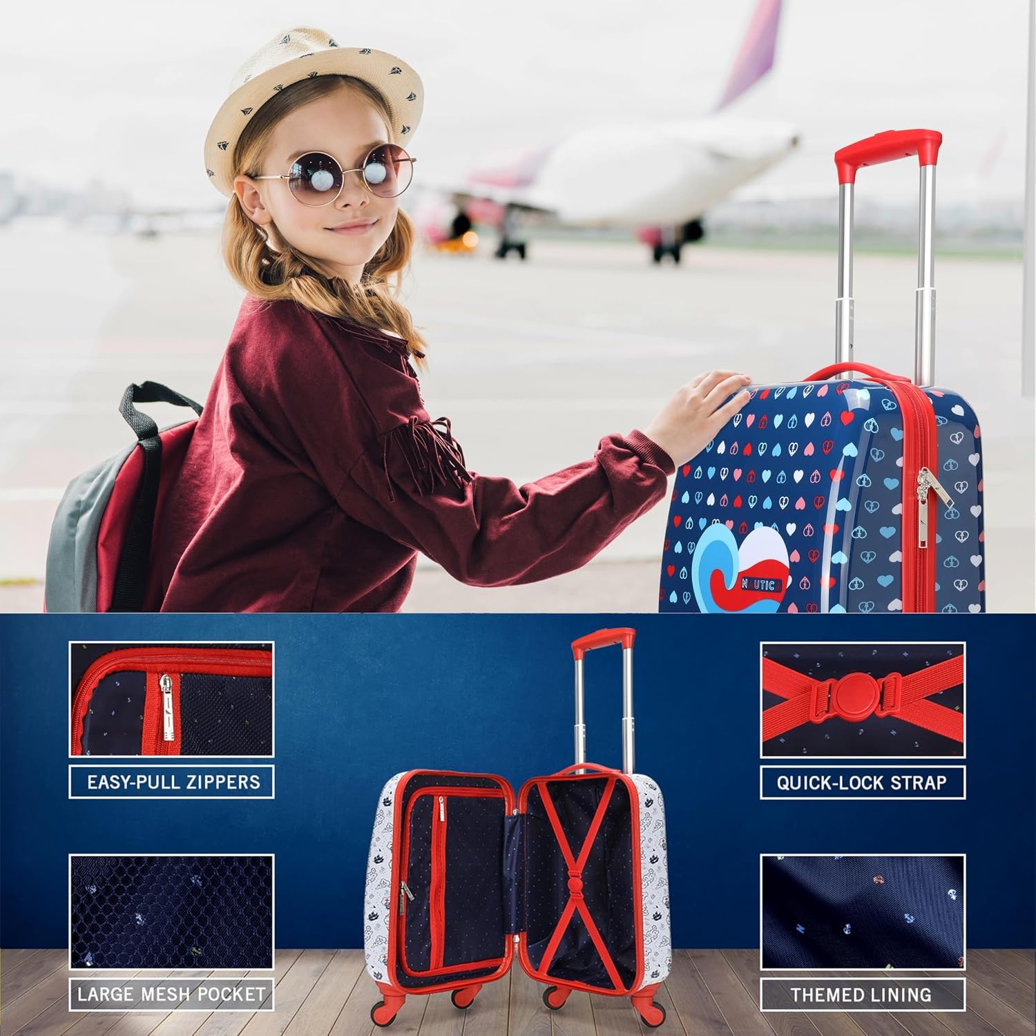 image:imageNAUTICA Kids Luggage 18 Airline Approved Rolling Hardside Upright Carryon Suitcase with Wheels Pirate AhoyPolar Voyage