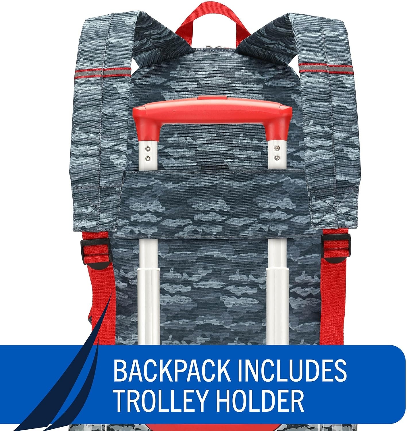 image:imageNAUTICA Kids Luggage 18 Airline Approved Rolling Hardside Upright Carryon Suitcase with Wheels Pirate AhoyShark Attack 5pc Travel Set