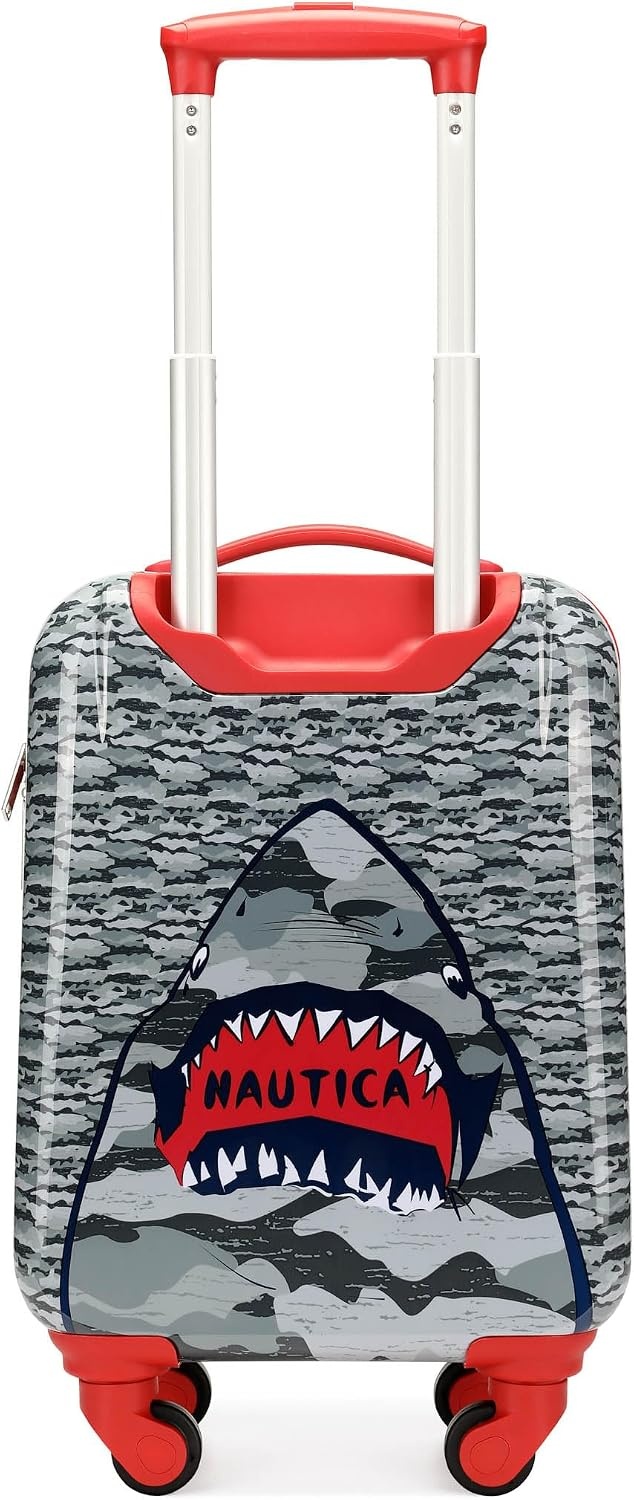 image:imageNAUTICA Kids Luggage 18 Airline Approved Rolling Hardside Upright Carryon Suitcase with Wheels Pirate AhoyShark Attack