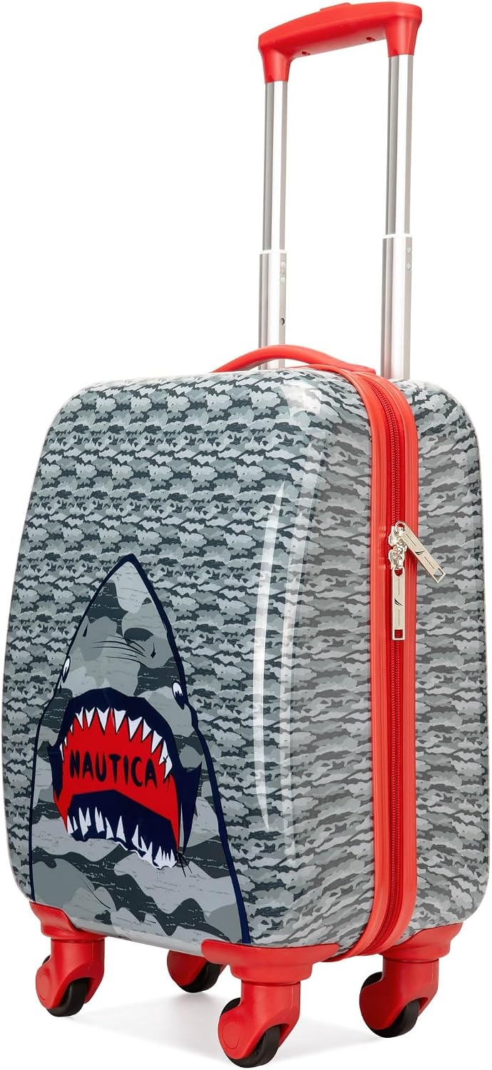 image:imageNAUTICA Kids Luggage 18 Airline Approved Rolling Hardside Upright Carryon Suitcase with Wheels Pirate AhoyShark Attack