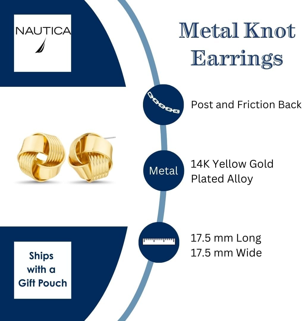 image:imageNautica 175 mm Love Knot Stud Earrings for Women 14K Yellow Gold Plated Alloy