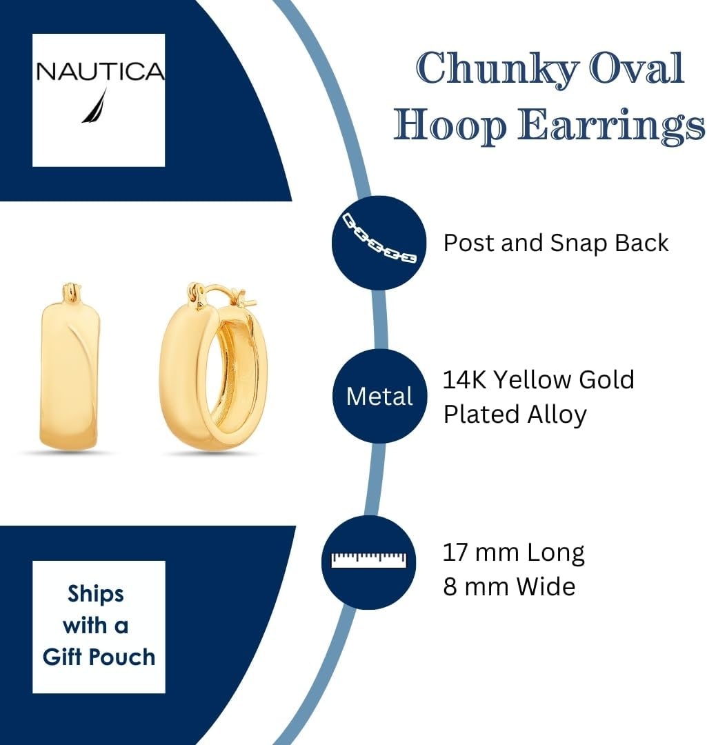 image:imageNautica 25 mm Chunky Hoop Earrings for Women 14K Yellow Gold Plated Alloy