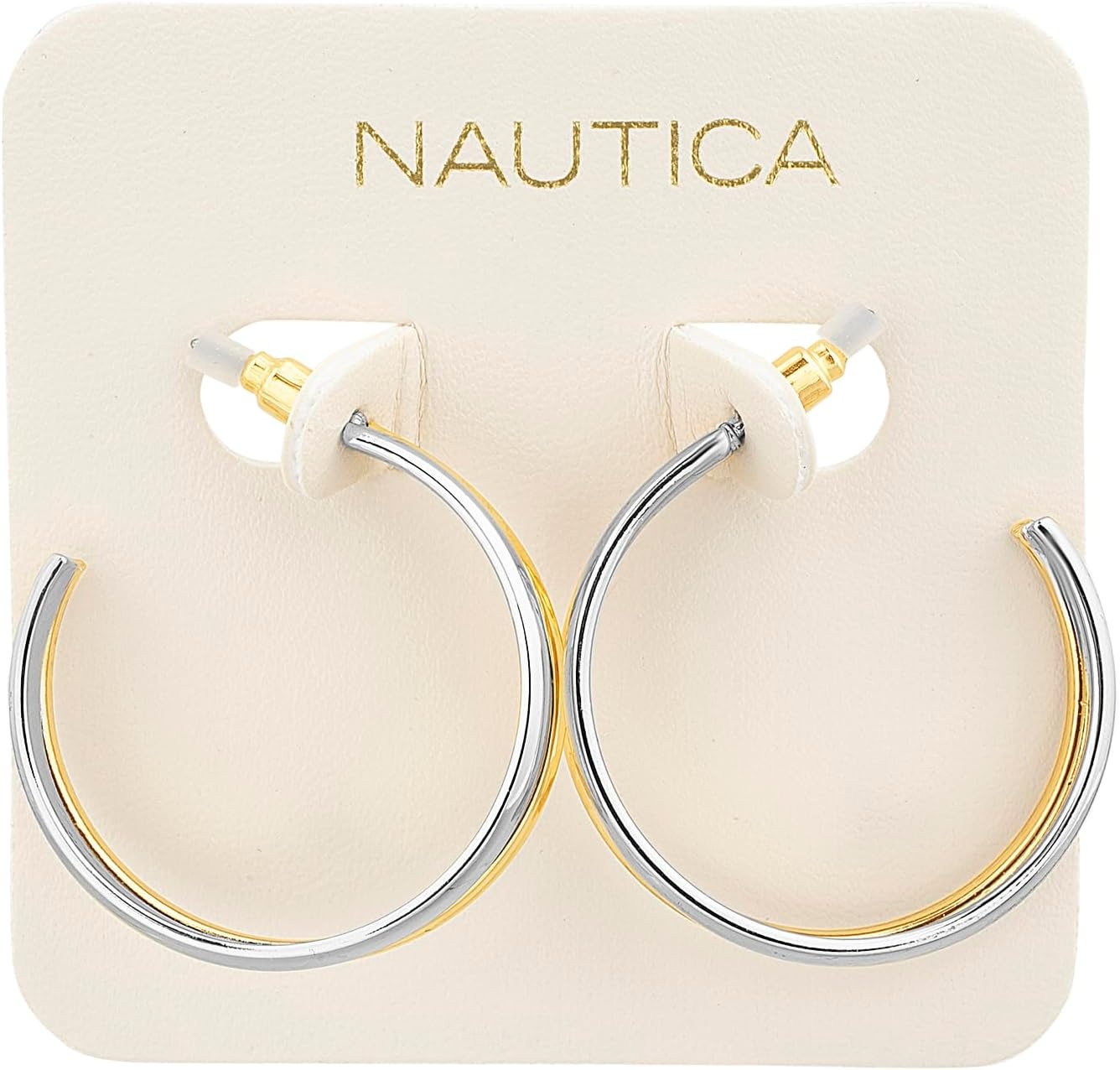 image:imageNautica 30 mm Split Hoop Earrings for Women Rhodium amp 14K Yellow Gold Plated Alloy