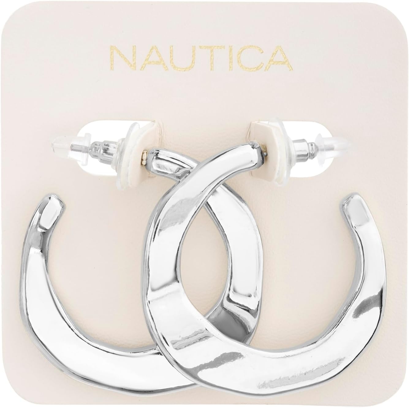 image:imageNautica 37 mm Wavy Hoop Earrings for Women Rhodium Plated Alloy
