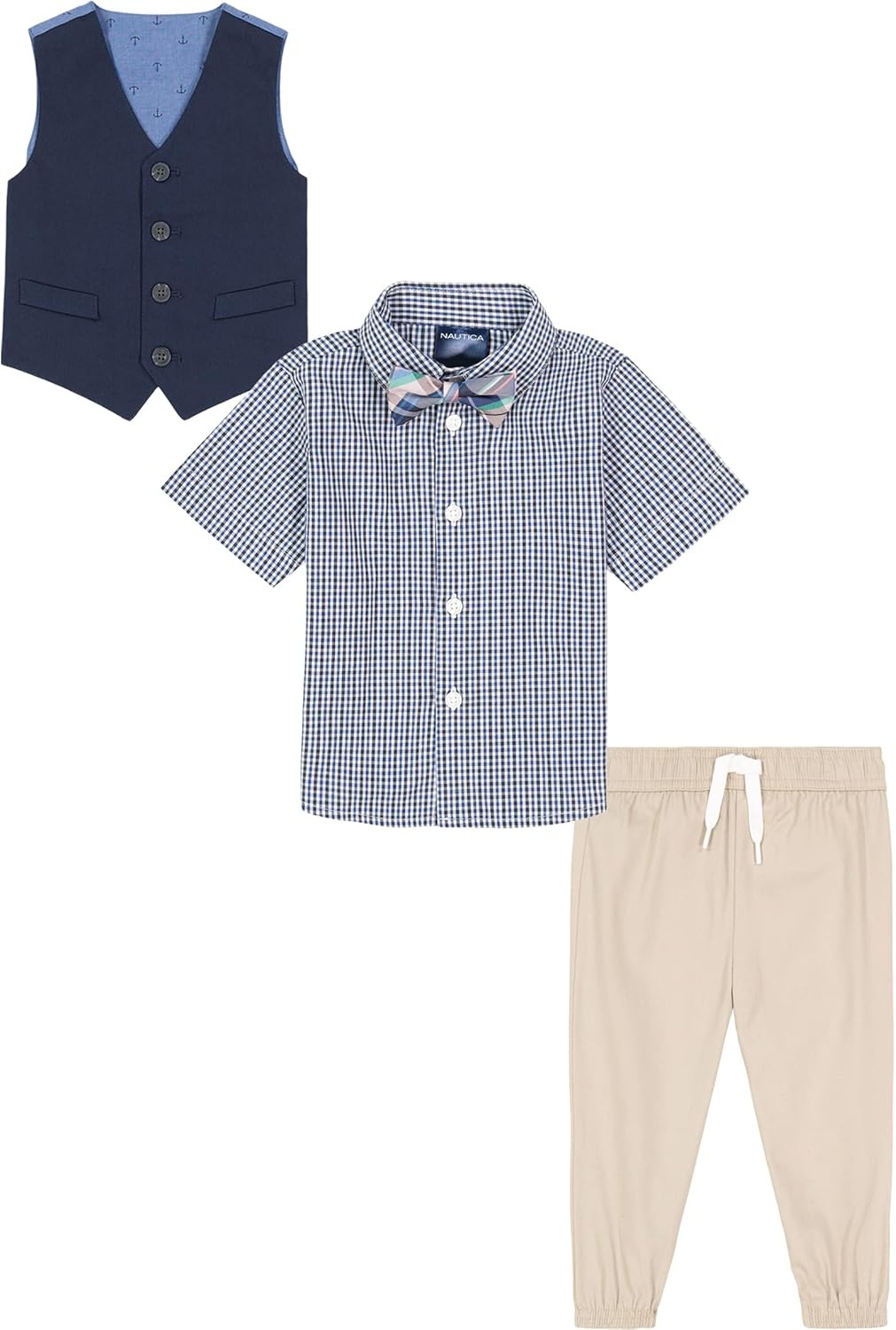 image:imageNautica Baby Boys 4piece Suit Set with Dress Shirt Vest Pants and TieKhaki Short Sleeve