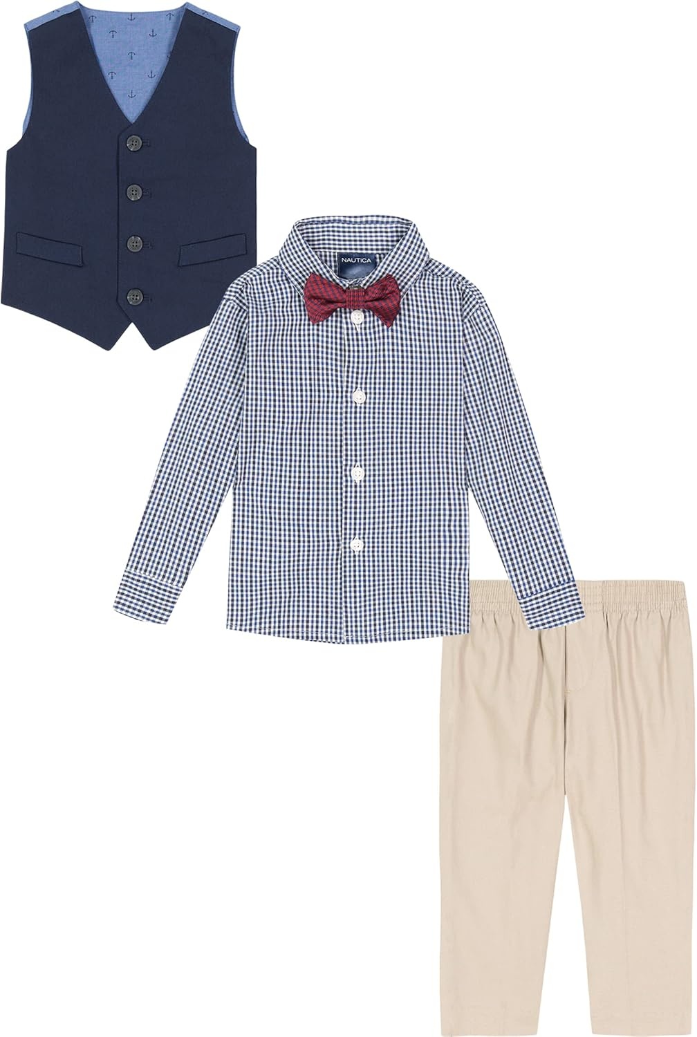image:imageNautica Baby Boys 4piece Suit Set with Dress Shirt Vest Pants and TieKhakiNavyRed