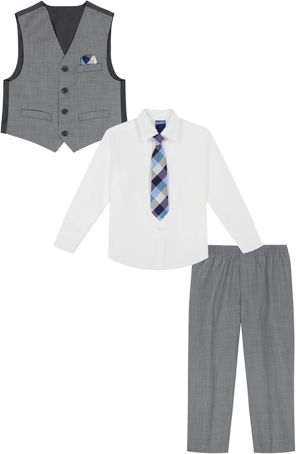 image:imageNautica Baby Boys 4piece Suit Set with Dress Shirt Vest Pants and TieLight Grey Deco Sharkskin