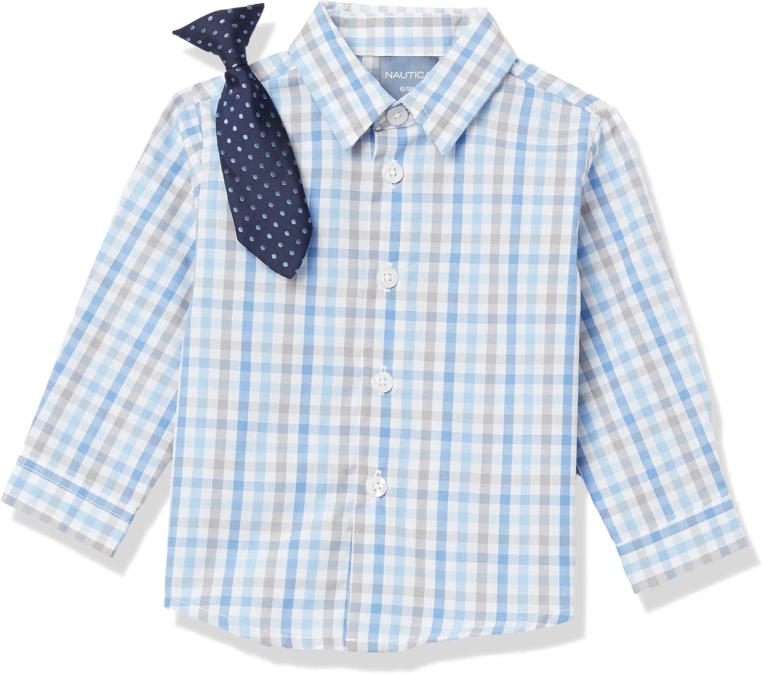 image:imageNautica Baby Boys 4piece Suit Set with Dress Shirt Vest Pants and TieLight GreyBlue Check