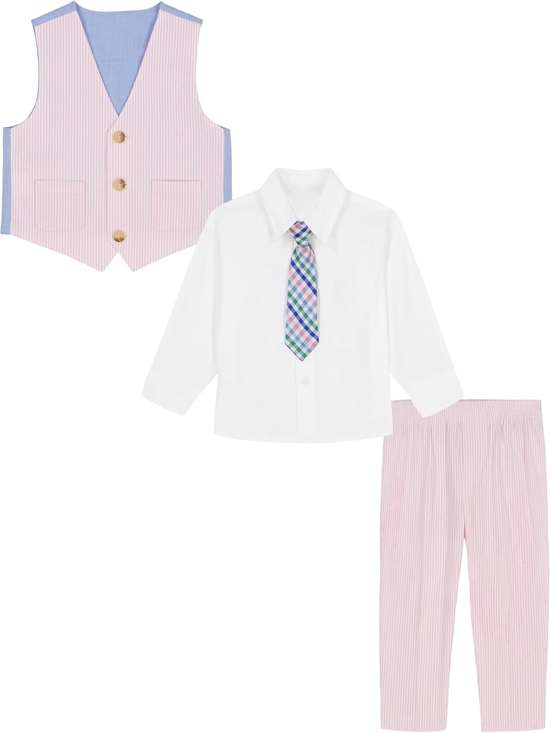 image:imageNautica Baby Boys 4piece Suit Set with Dress Shirt Vest Pants and TiePink Seersucker