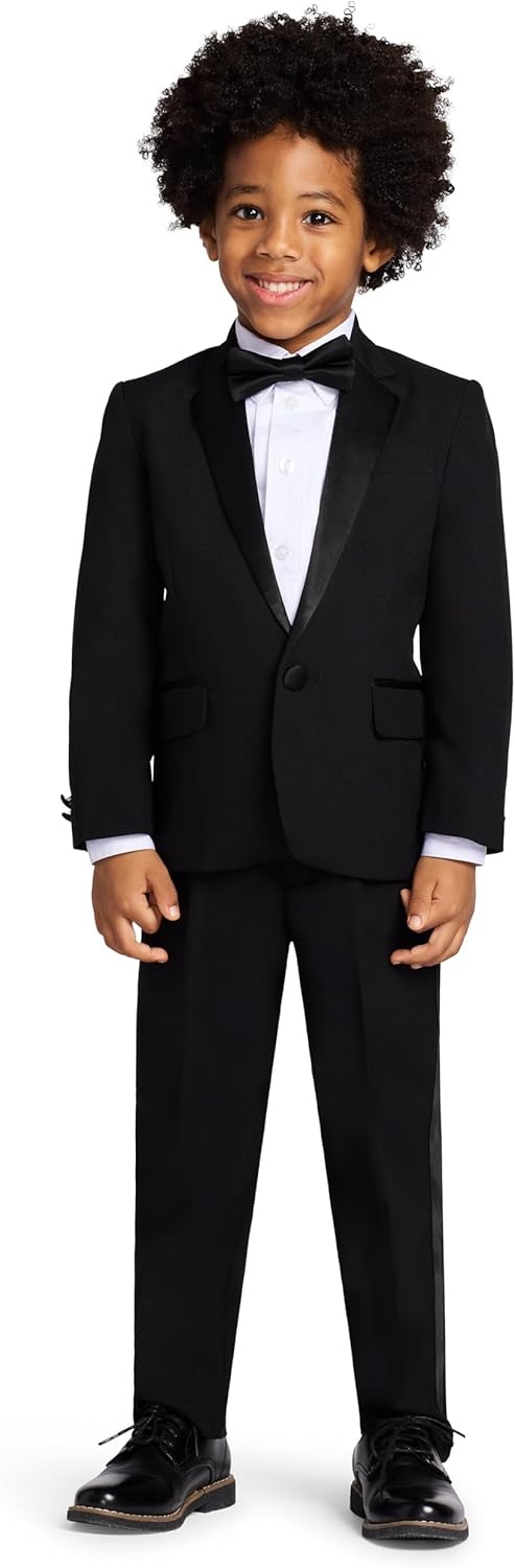 image:imageNautica Boys 4Piece Tuxedo Suit Set with Jacket Pants Dress Shirt amp Bow Tie for Weddings amp Special OccasionsBlack Tuxedo