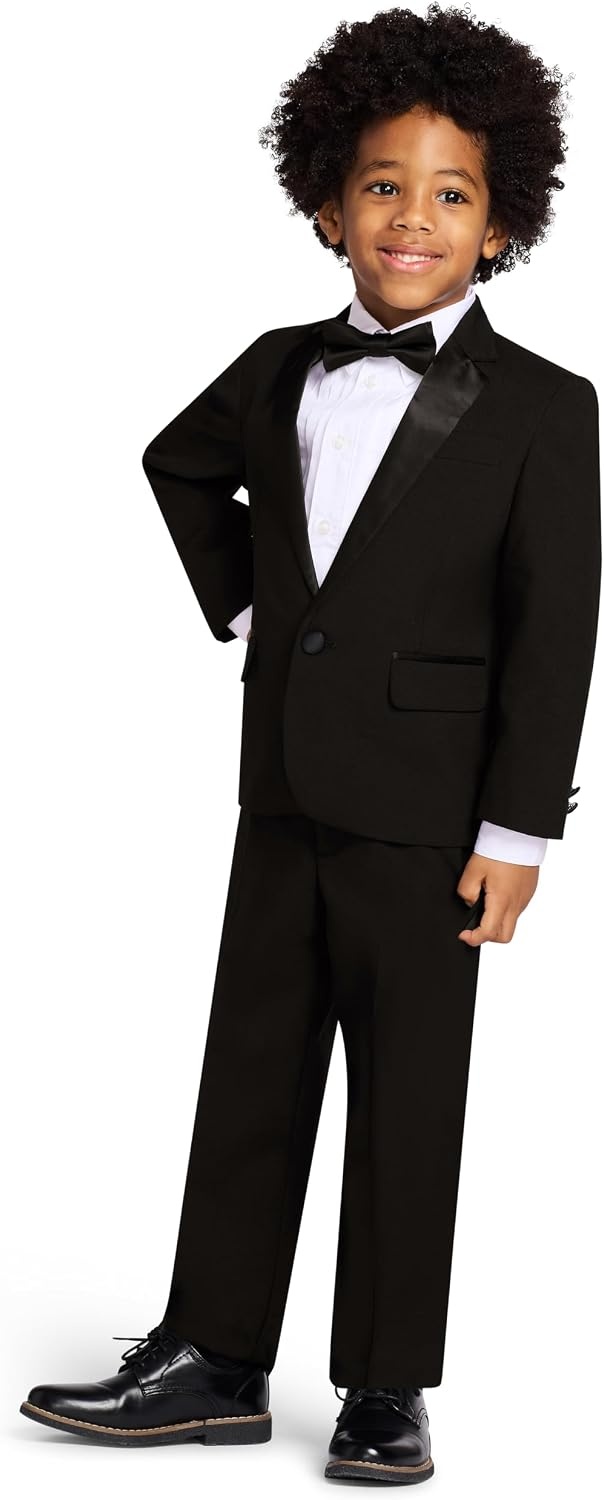 image:imageNautica Boys 4Piece Tuxedo Suit Set with Jacket Pants Dress Shirt amp Bow Tie for Weddings amp Special OccasionsBlack Tuxedo