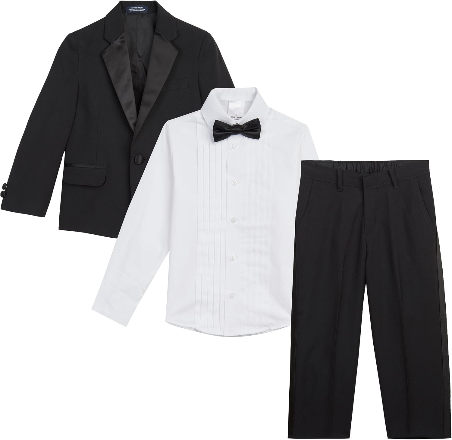 image:imageNautica Boys 4Piece Tuxedo Suit Set with Jacket Pants Dress Shirt amp Bow Tie for Weddings amp Special OccasionsBlack Tuxedo