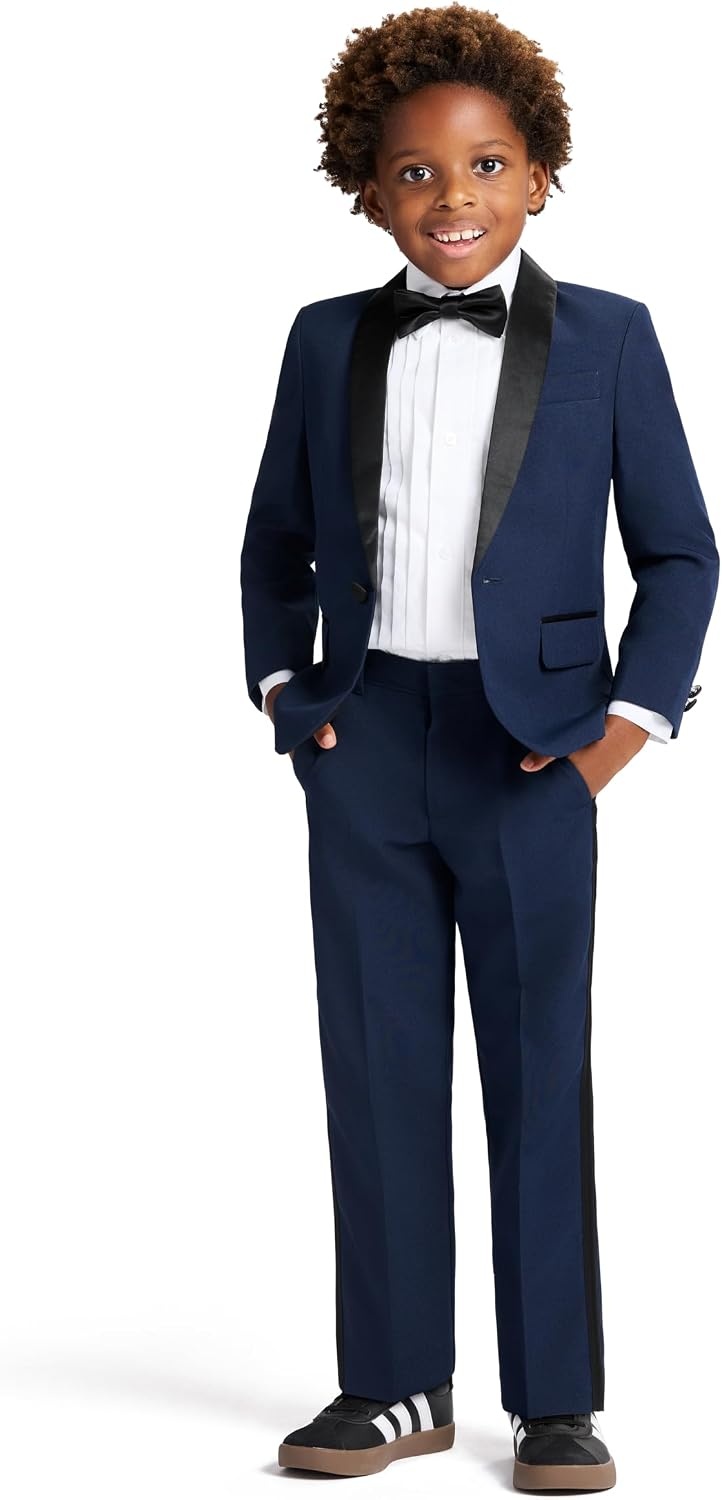 image:imageNautica Boys 4Piece Tuxedo Suit Set with Jacket Pants Dress Shirt amp Bow Tie for Weddings amp Special OccasionsBlue Tuxedo
