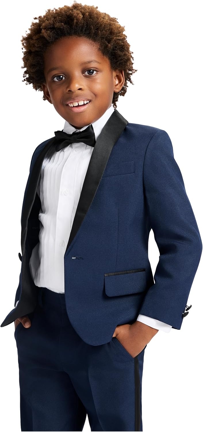 image:imageNautica Boys 4Piece Tuxedo Suit Set with Jacket Pants Dress Shirt amp Bow Tie for Weddings amp Special OccasionsBlue Tuxedo
