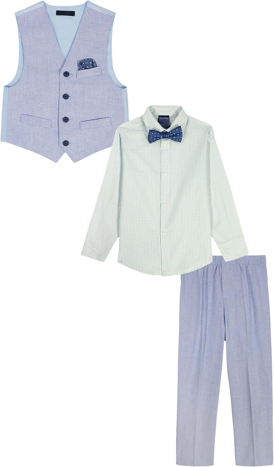 image:imageNautica Boys 4piece Formal Suit Set with Vest Pants Collared Dress Shirt and TieBlue Linen