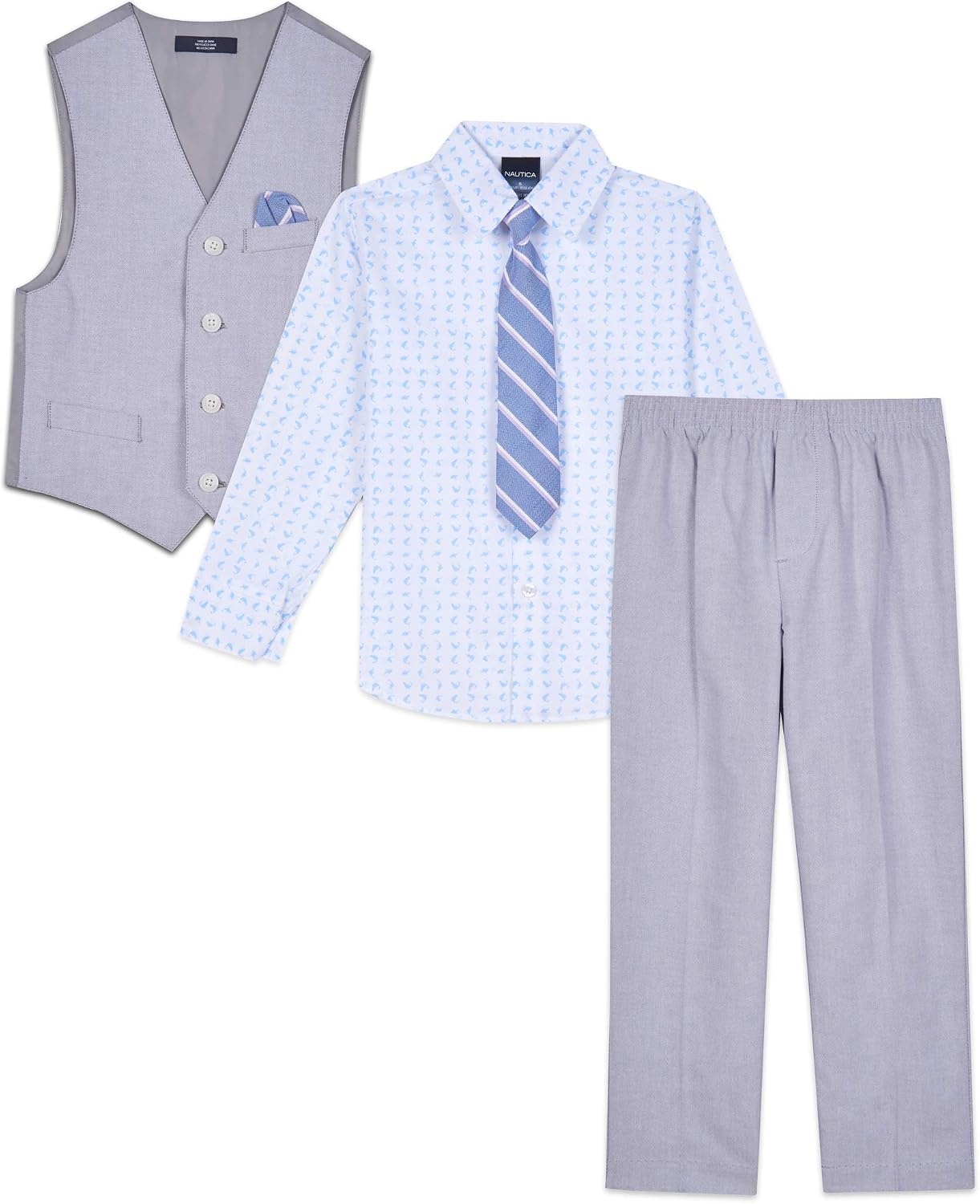 image:imageNautica Boys 4piece Formal Suit Set with Vest Pants Collared Dress Shirt and TieGrey Mouse