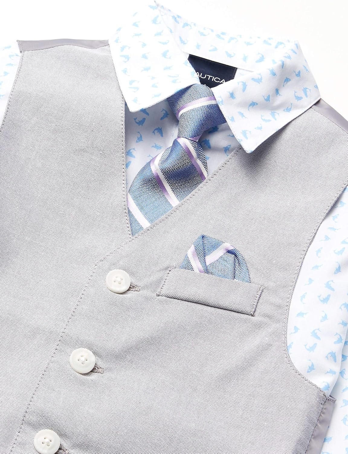 image:imageNautica Boys 4piece Formal Suit Set with Vest Pants Collared Dress Shirt and TieGrey Mouse