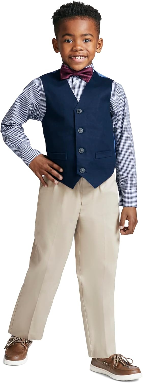 image:imageNautica Boys 4piece Formal Suit Set with Vest Pants Collared Dress Shirt and TieKhaki