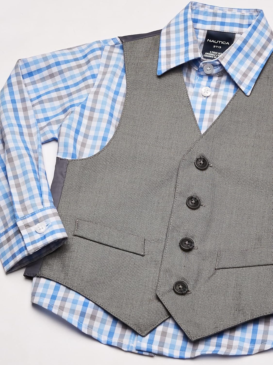 image:imageNautica Boys 4piece Formal Suit Set with Vest Pants Collared Dress Shirt and TieLight Grey