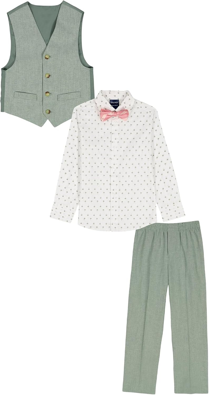 image:imageNautica Boys 4piece Formal Suit Set with Vest Pants Collared Dress Shirt and TieSage