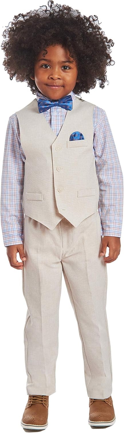 image:imageNautica Boys 4piece Formal Suit Set with Vest Pants Collared Dress Shirt and TieSilver Birch