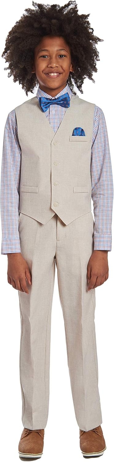 image:imageNautica Boys 4piece Formal Suit Set with Vest Pants Collared Dress Shirt and TieSilver Birch
