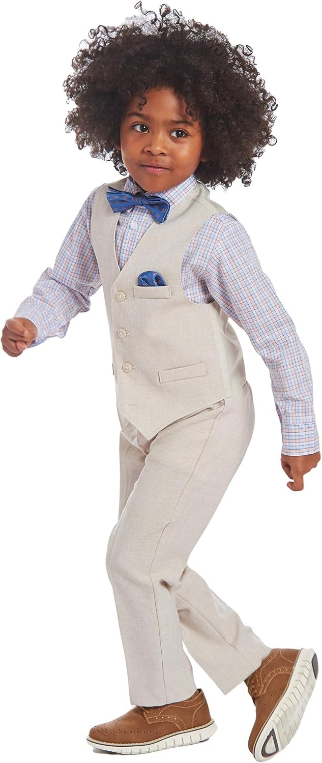 image:imageNautica Boys 4piece Formal Suit Set with Vest Pants Collared Dress Shirt and TieSilver Birch