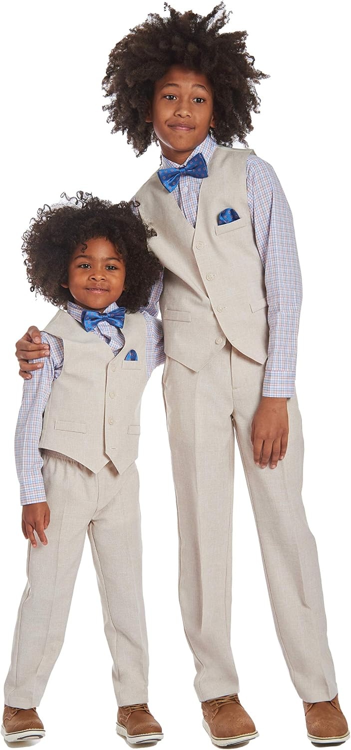image:imageNautica Boys 4piece Formal Suit Set with Vest Pants Collared Dress Shirt and TieSilver Birch