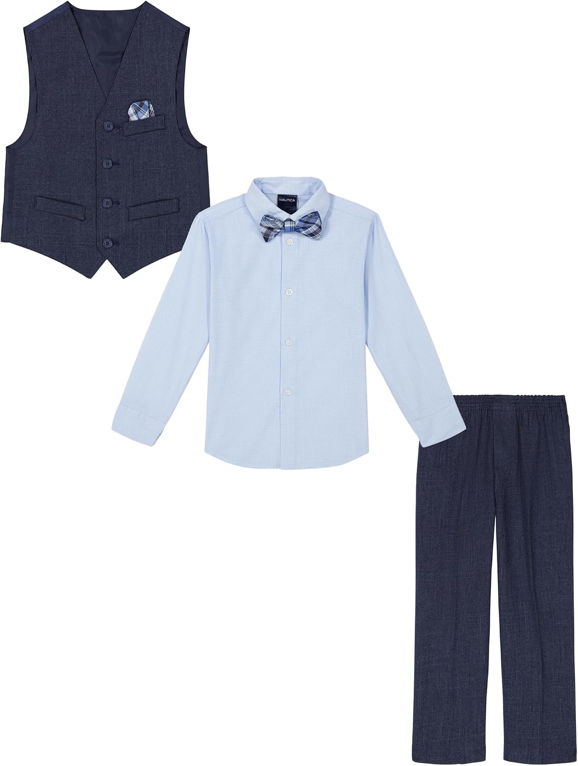 image:imageNautica Boys 4piece Formal Suit Set with Vest Pants Collared Dress Shirt and TieTanzanite Blue