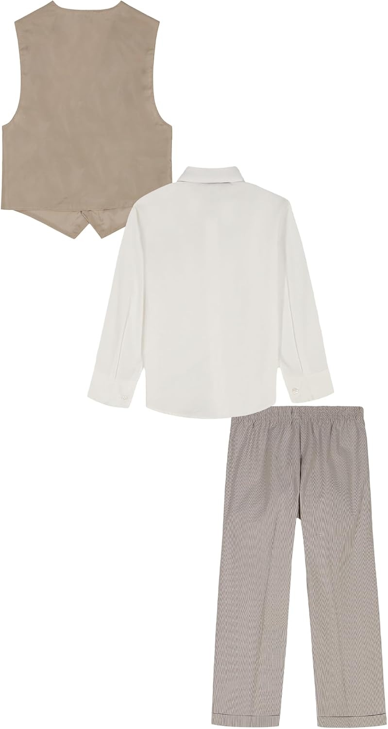 image:imageNautica Boys 4piece Formal Suit Set with Vest Pants Collared Dress Shirt and TieWheat Stripe