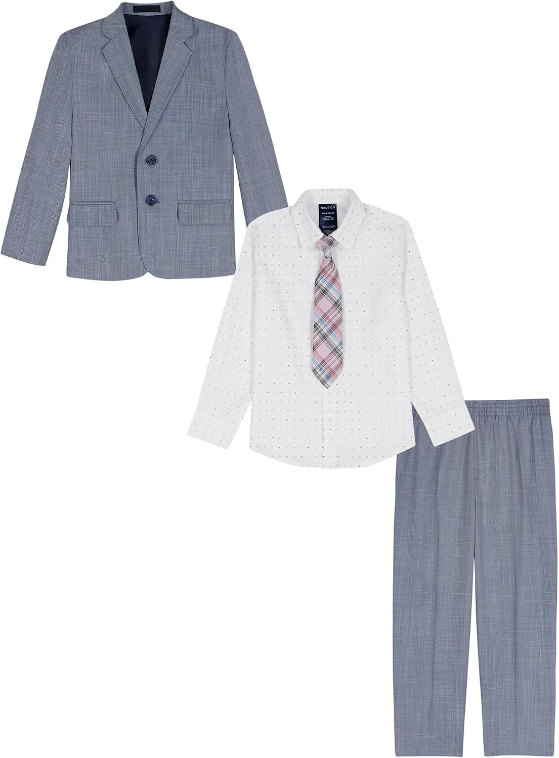 image:imageNautica Boys 4piece Suit Set with Dress Shirt Tie Jacket and PantsBlue Sharkskin