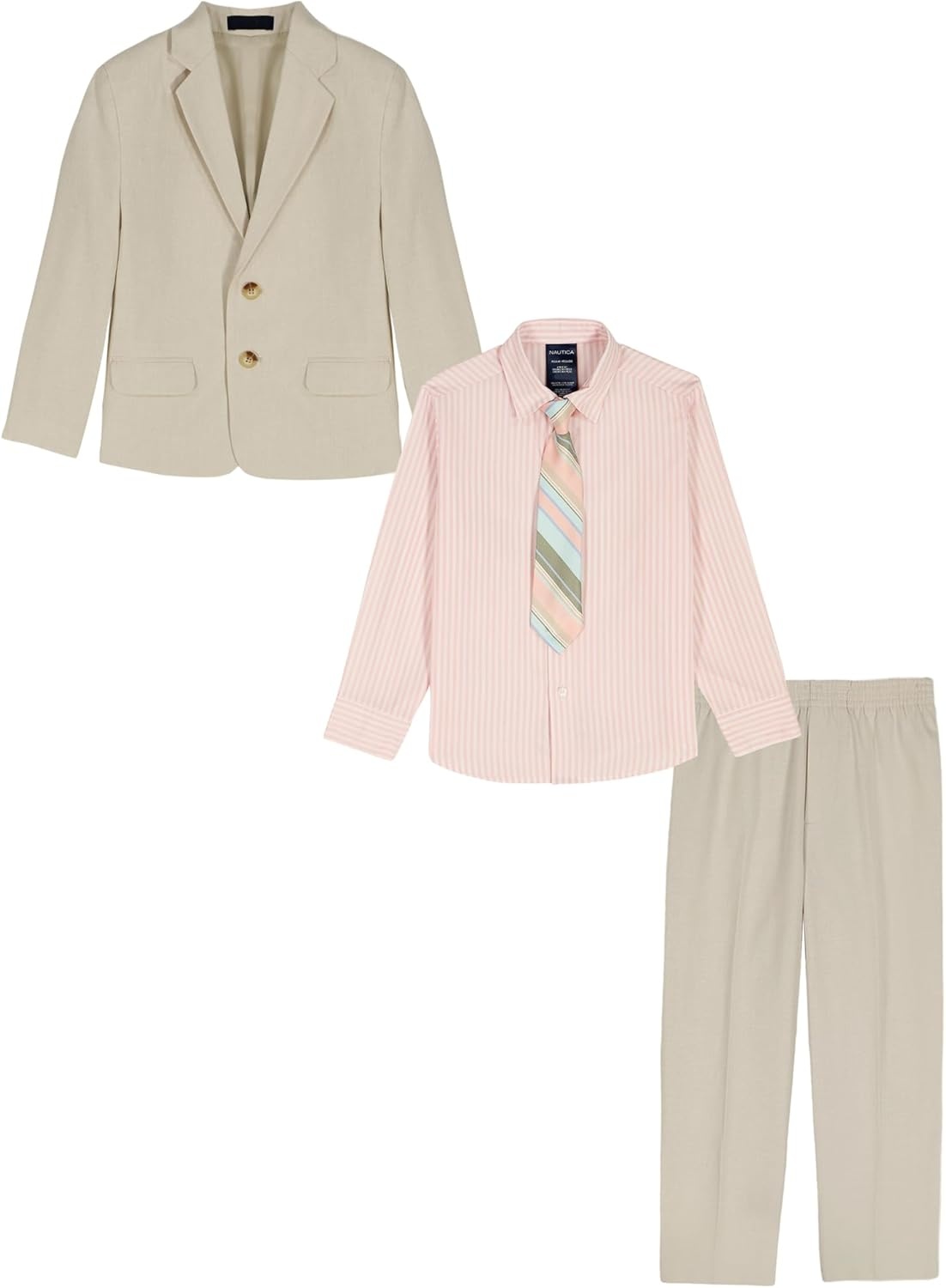 image:imageNautica Boys 4piece Suit Set with Dress Shirt Tie Jacket and PantsKhaki Linen