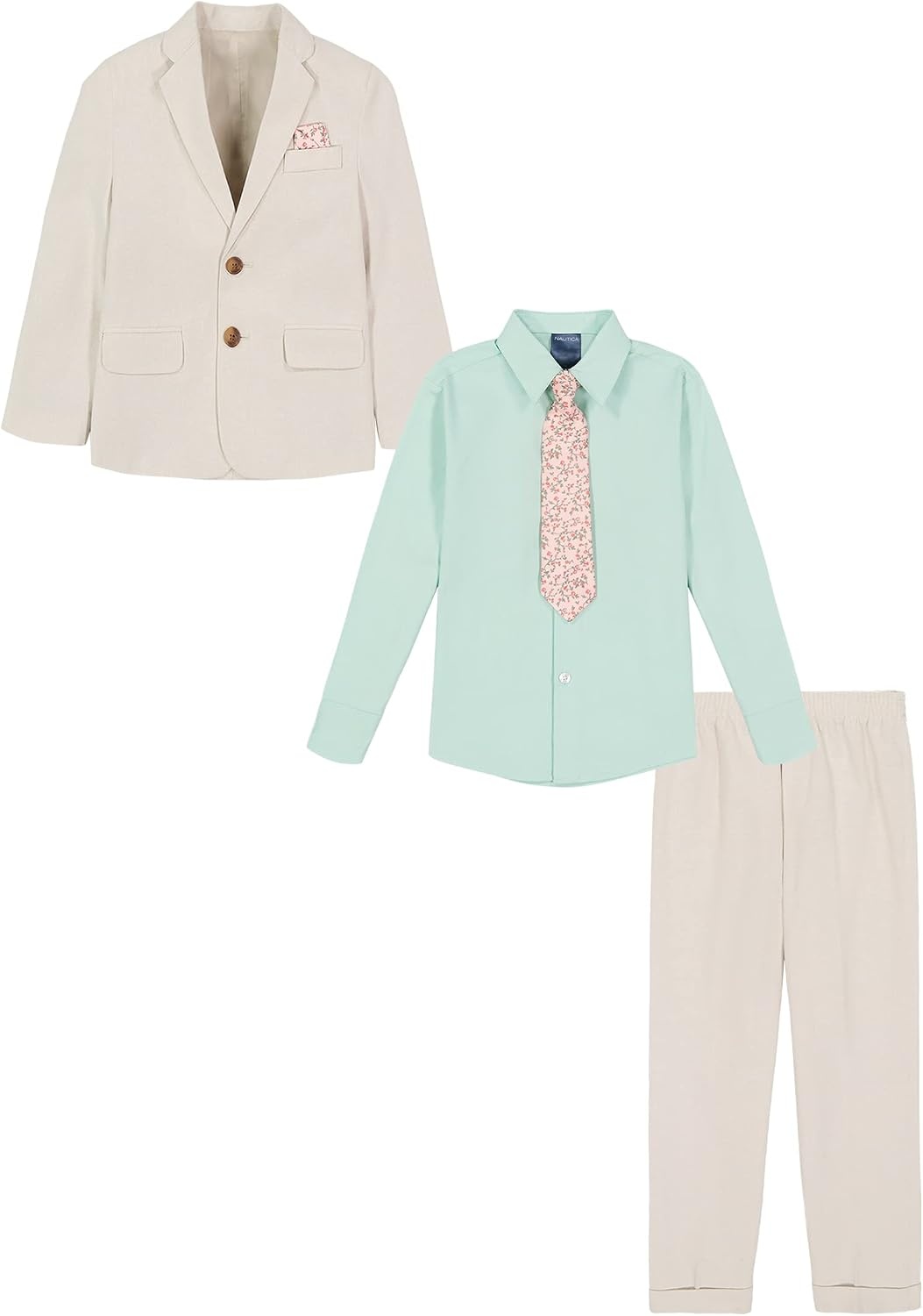 image:imageNautica Boys 4piece Suit Set with Dress Shirt Tie Jacket and PantsSilvered Birch Linen