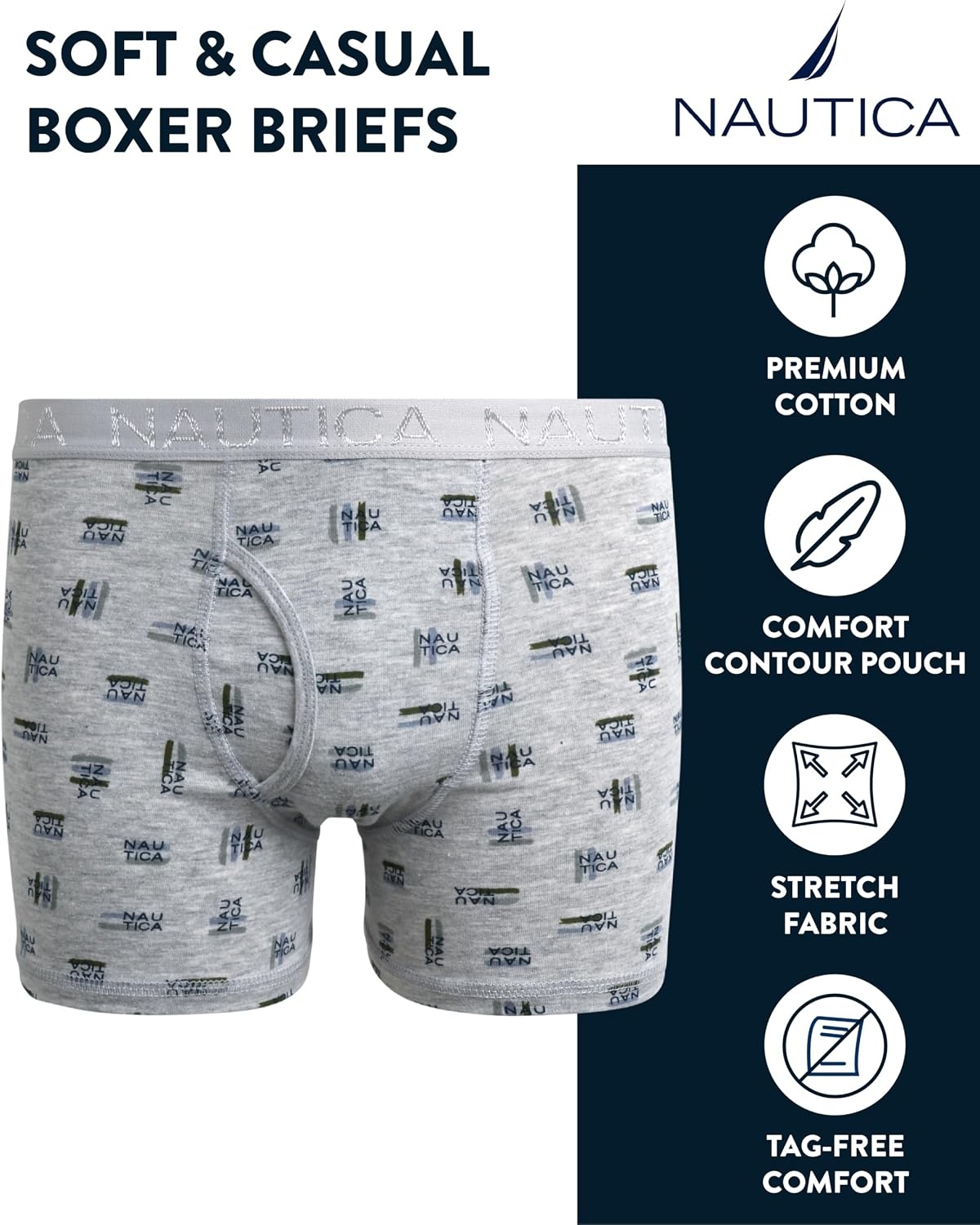 image:imageNautica Boys Boxer Briefs 36 Pack Comfort Stretch Cotton Kids Underwear Boxers for Boys with Contour Pouch Sizes 618Heather IconDusk HeatherNavy Heather3pk