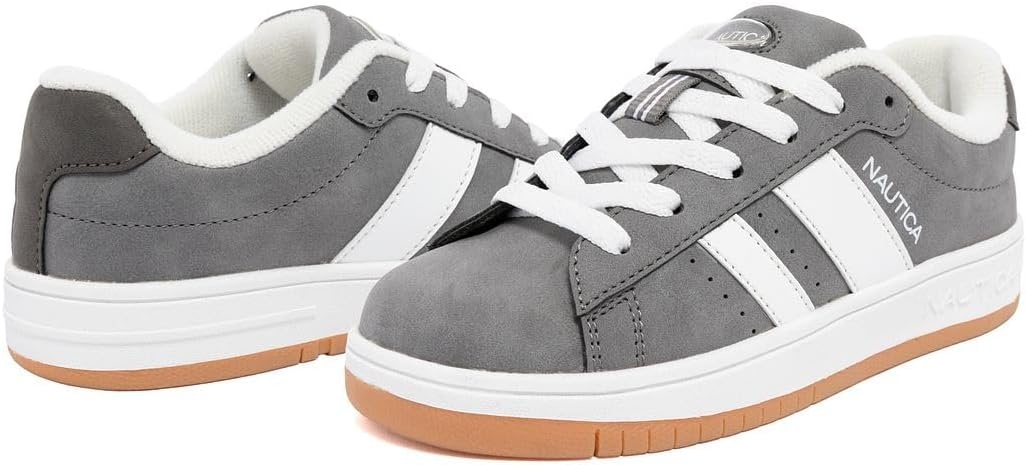image:imageNautica Boys Girls Casual Fashion Shoes Comfortable Soccer Classic Walking Tennis Sneakers for Kids Breathable Lightweight amp Flexible Lace UpBungeeGrey Whitescottford
