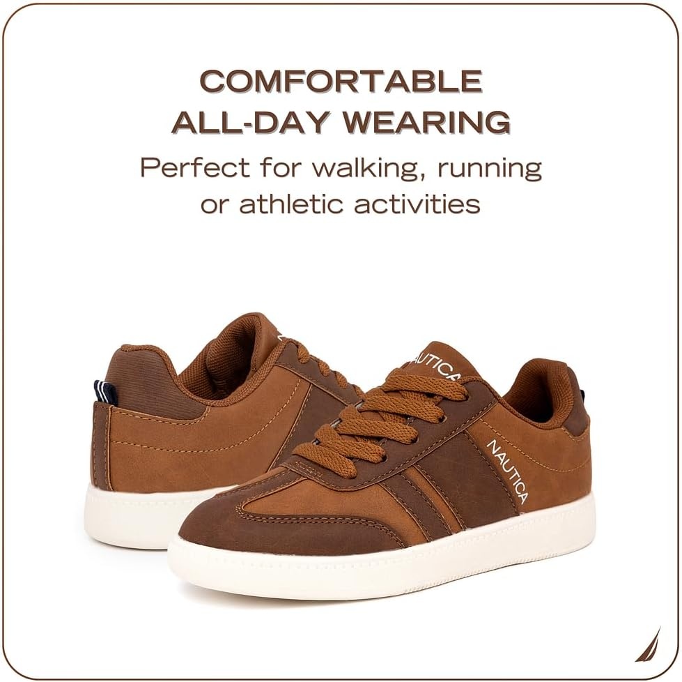 image:imageNautica Boys Girls Casual Fashion Shoes Comfortable Soccer Classic Walking Tennis Sneakers for Kids Breathable Lightweight amp Flexible Lace UpBungeeChocolate