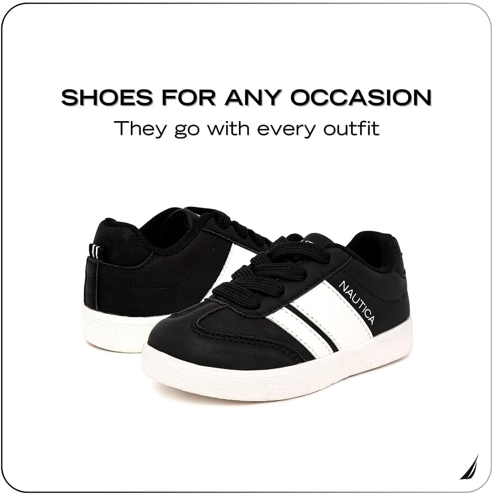 image:imageNautica Boys Girls Casual Fashion Shoes Comfortable Soccer Classic Walking Tennis Sneakers for Kids Breathable Lightweight amp Flexible Lace UpBungeeBlack White