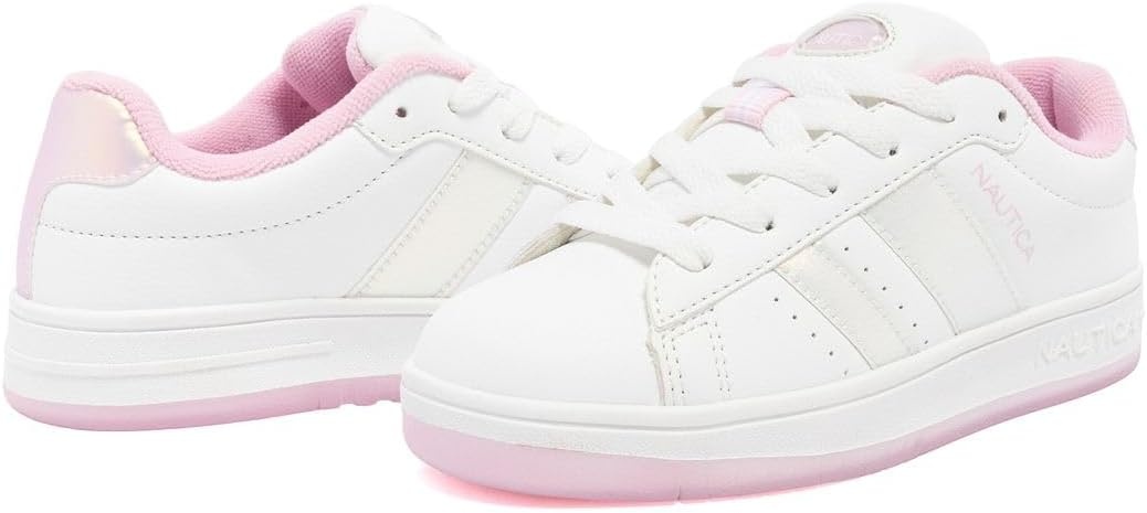 image:imageNautica Boys Girls Casual Fashion Shoes Comfortable Soccer Classic Walking Tennis Sneakers for Kids Breathable Lightweight amp Flexible Lace UpBungeeWhite Pink Pearl