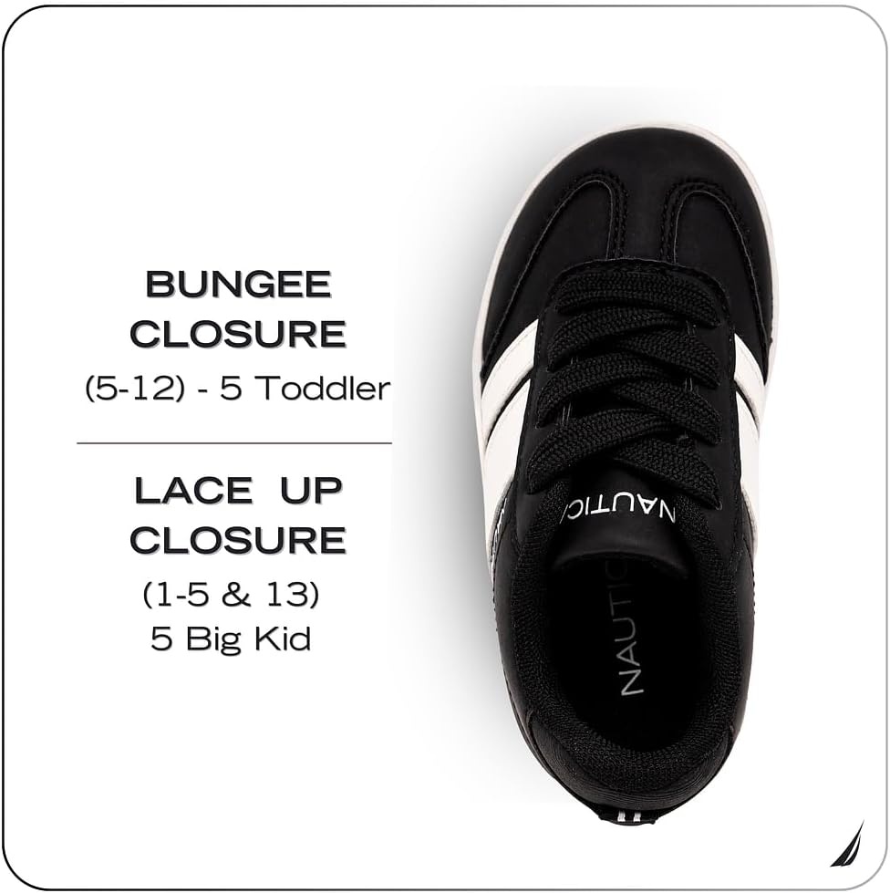 image:imageNautica Boys Girls Casual Fashion Shoes Comfortable Soccer Classic Walking Tennis Sneakers for Kids Breathable Lightweight amp Flexible Lace UpBungeeBlack White