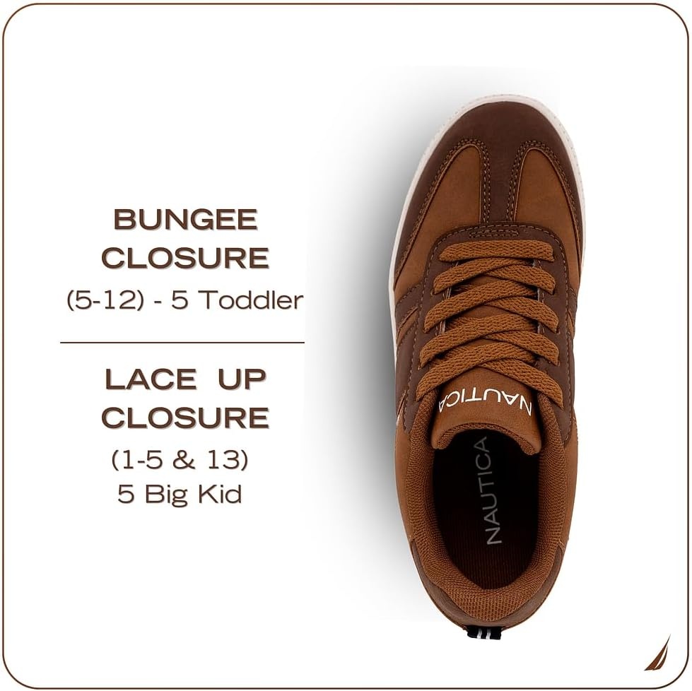 image:imageNautica Boys Girls Casual Fashion Shoes Comfortable Soccer Classic Walking Tennis Sneakers for Kids Breathable Lightweight amp Flexible Lace UpBungeeChocolate