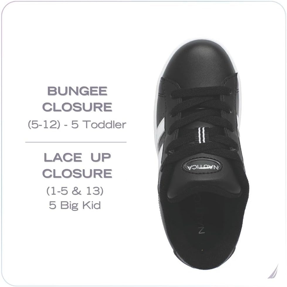 image:imageNautica Boys Girls Casual Fashion Shoes Comfortable Soccer Classic Walking Tennis Sneakers for Kids Breathable Lightweight amp Flexible Lace UpBungeeBlack Whitescottford