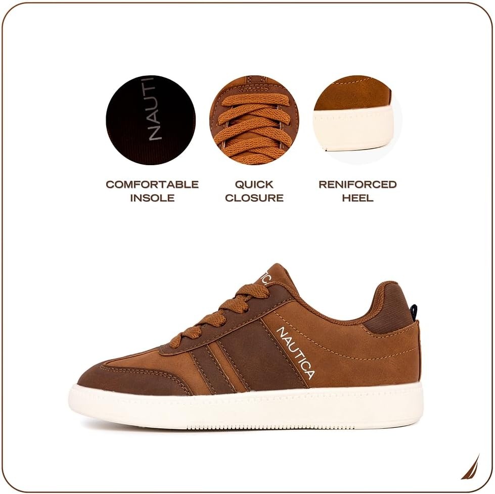 image:imageNautica Boys Girls Casual Fashion Shoes Comfortable Soccer Classic Walking Tennis Sneakers for Kids Breathable Lightweight amp Flexible Lace UpBungeeChocolate
