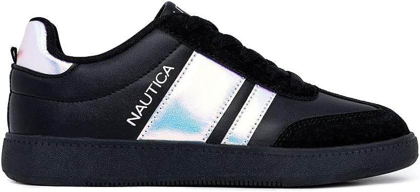 image:imageNautica Boys Girls Casual Fashion Shoes Comfortable Soccer Classic Walking Tennis Sneakers for Kids Breathable Lightweight amp Flexible Lace UpBungeeBlack Iridescent Black